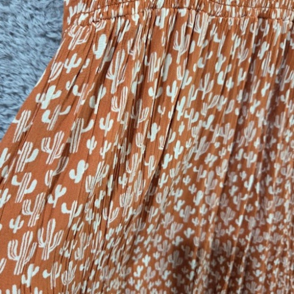 Angie Cactus Print Maxi Dress Women's Medium Rust Twist Front Smocked Boho - Picture 8 of 8
